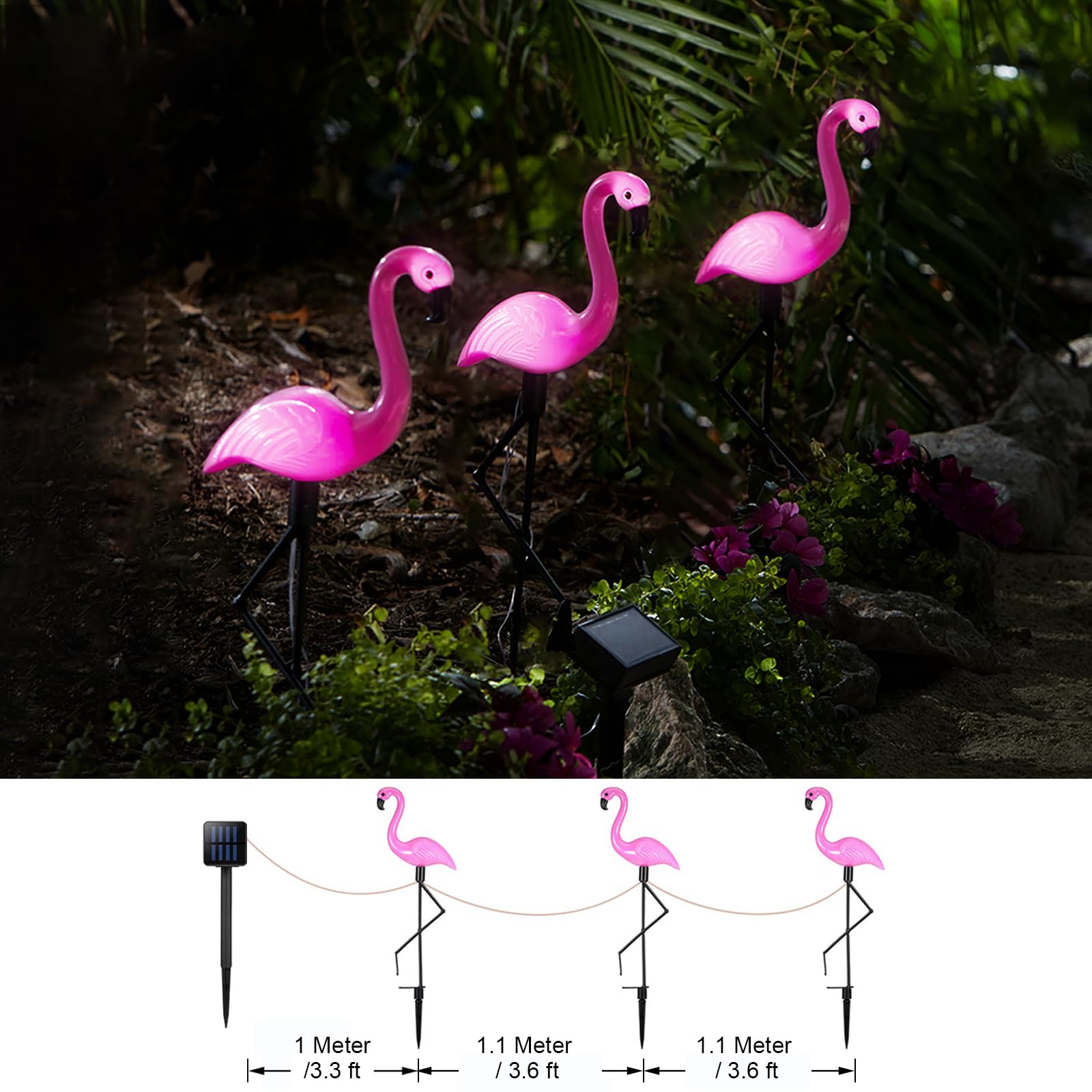 Ratopo Solar Flamingo Light 3 Pcs, Waterproof Solar Garden Lights